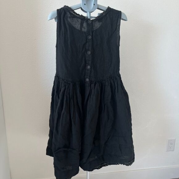 Ewa i Walla Black Linen Dress M Sleeveless Lace Trim Cottagecore Lagom Style - Picture 5 of 7